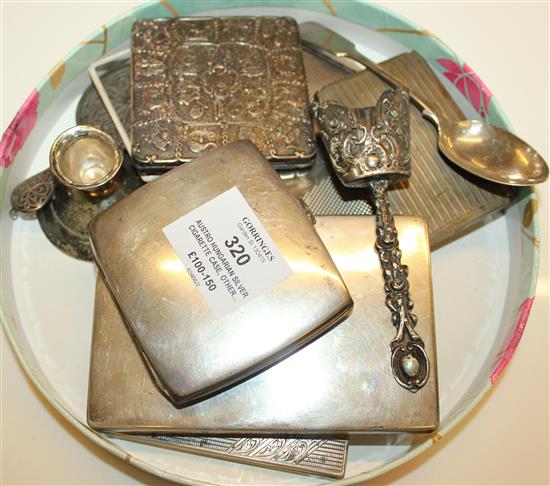 Austro Hungarian silver cigarette case, other similar cigarette cases and other silver items